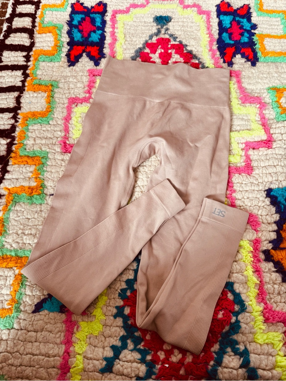 SET Active Blush Pink Ribbed Sculpt Flex High Rise Full Length Legging Size S